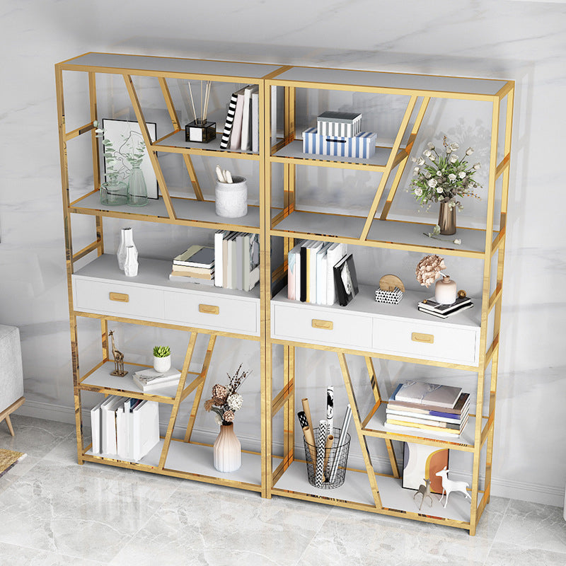 Glam Shelf Bookcase Open Back Metal Bookcase with Drawers for Home Office