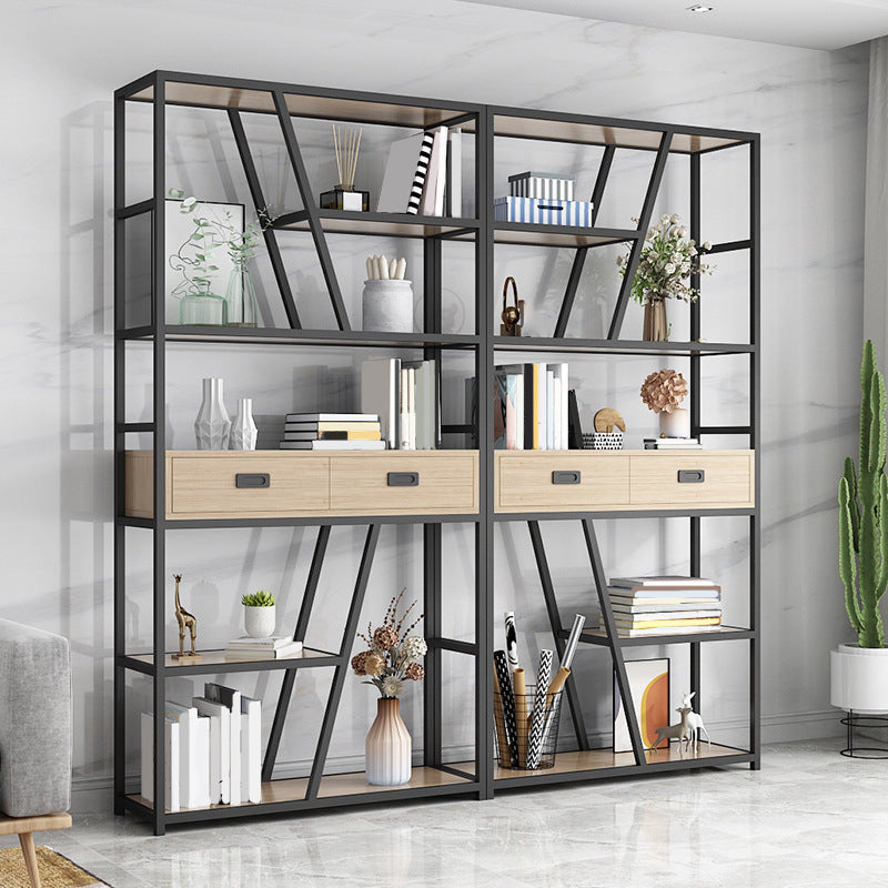 Glam Shelf Bookcase Open Back Metal Bookcase with Drawers for Home Office