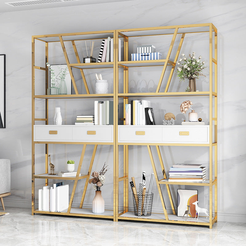 Glam Shelf Bookcase Open Back Metal Bookcase with Drawers for Home Office
