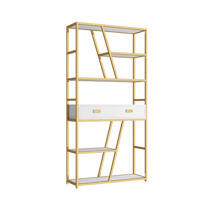 Glam Shelf Bookcase Open Back Metal Bookcase with Drawers for Home Office