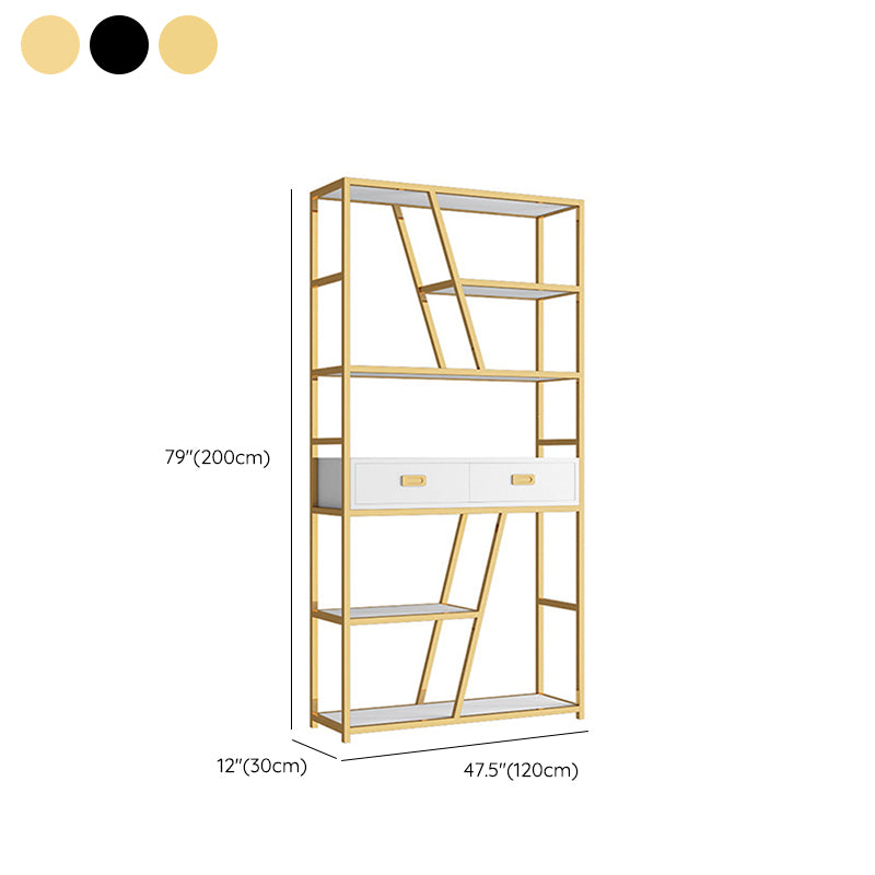 Glam Shelf Bookcase Open Back Metal Bookcase with Drawers for Home Office