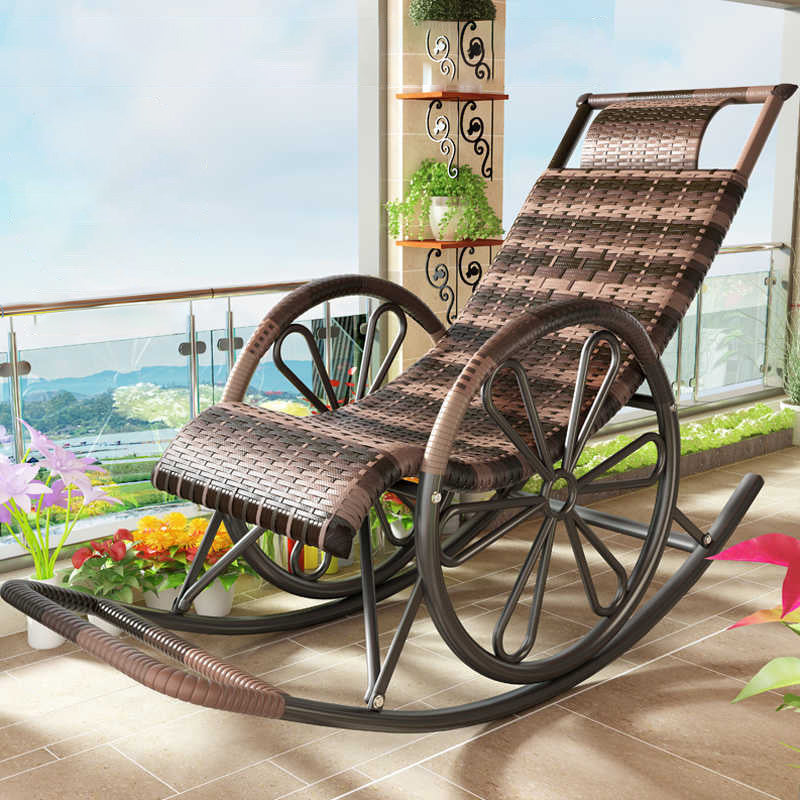 Mid-Century Modern Rattan Rocking Chair Metal Rocking Chair for Living Room