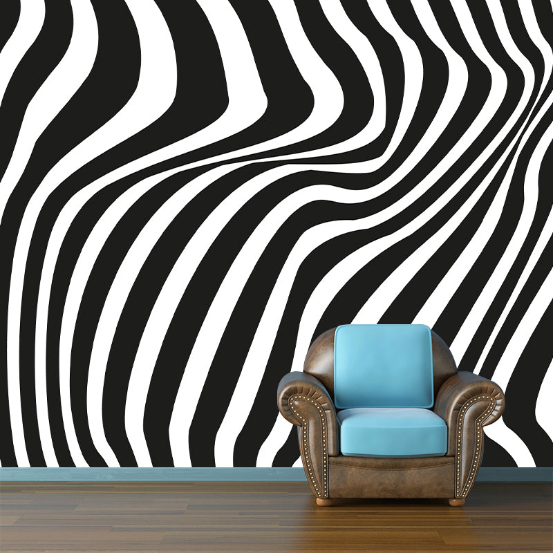 Wavy Line Illustration Mural Mildew Resistant Wallpaper Sleeping Room Wall Mural