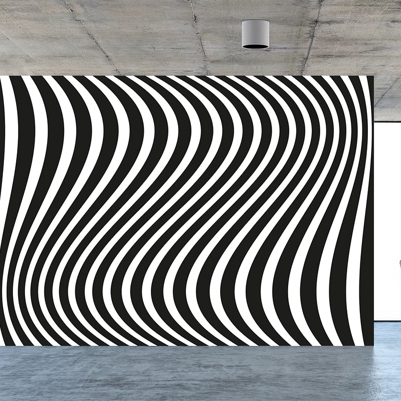 Wavy Line Illustration Mural Mildew Resistant Wallpaper Sleeping Room Wall Mural