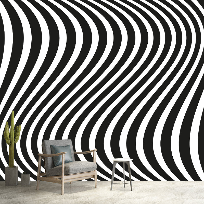 Wavy Line Illustration Mural Mildew Resistant Wallpaper Sleeping Room Wall Mural