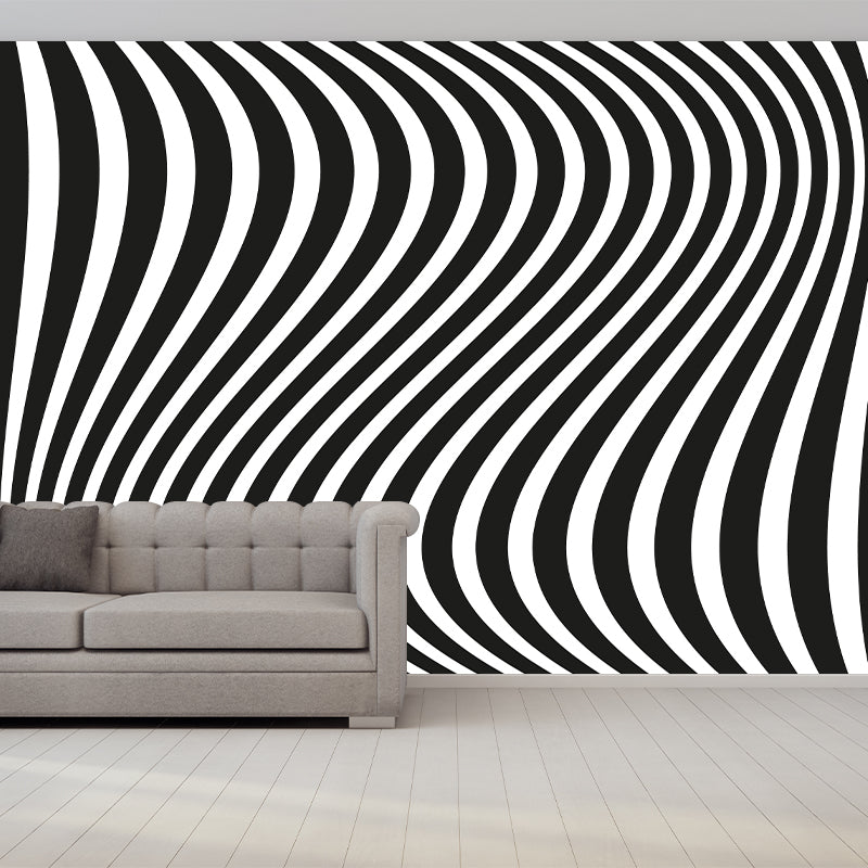 Wavy Line Illustration Mural Mildew Resistant Wallpaper Sleeping Room Wall Mural