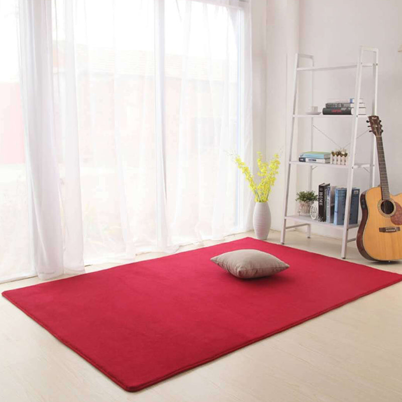 Casual Red Rug Polyester Pure Color Rug Tear Resistant Rug for Living Room