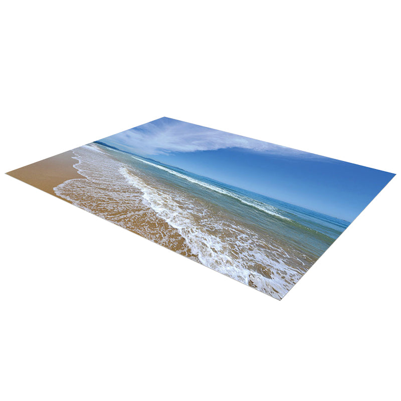 Blue Modern Rug Beach Pattern Polyester Rug Washable Rug for Living Room