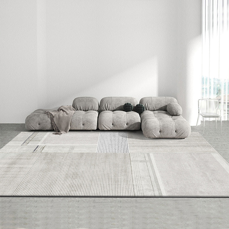 White Modern Rug Pinstripe Polyester Rug Stain Resistant Rug for Living Room