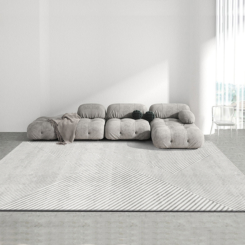 White Modern Rug Pinstripe Polyester Rug Stain Resistant Rug for Living Room