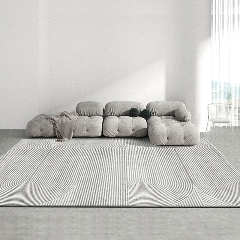 White Modern Rug Pinstripe Polyester Rug Stain Resistant Rug for Living Room