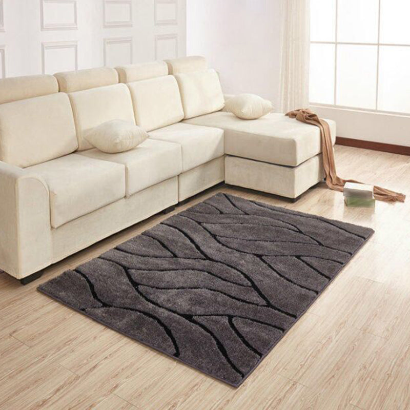 Dark Gray Simple Rug Polyester Pattern Rug Washable Rug for Living Room