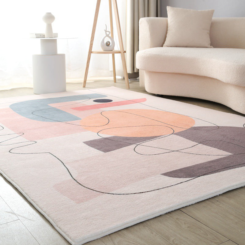 Nordic Color Lump Rug Polyester White Area Rug Stain Resistant Rug for Living Room