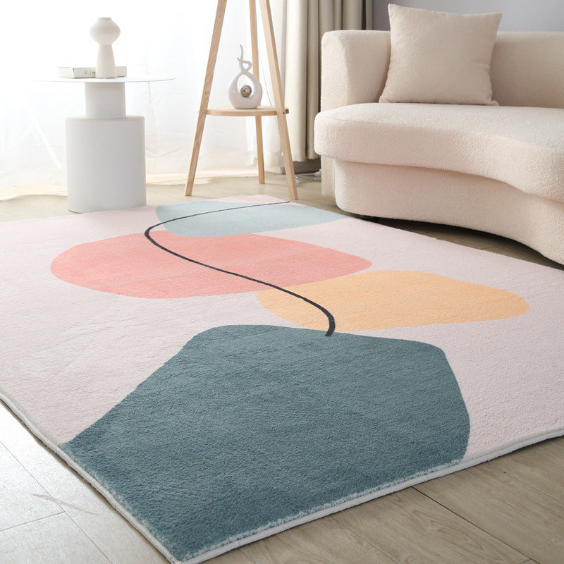 Nordic Color Lump Rug Polyester White Area Rug Stain Resistant Rug for Living Room
