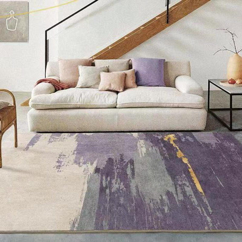 Modern Purple Carpet Color Block Polyester Carpet Washable Carpet for Home Decor