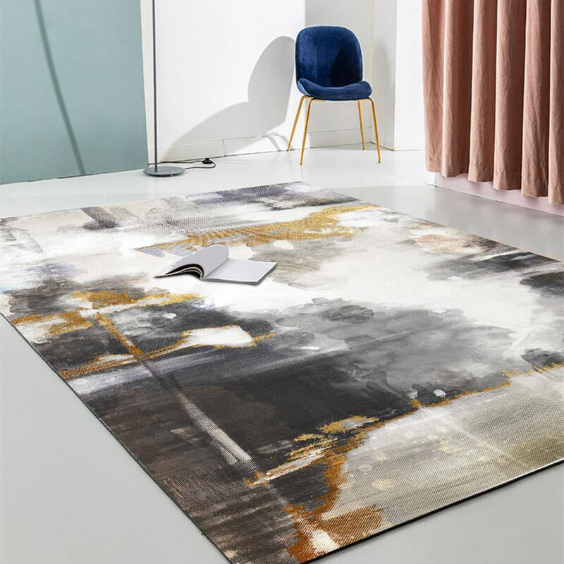 Modern Graphic Carpet Gold Polyester Area Carpet Washable Carpet for Home Decor