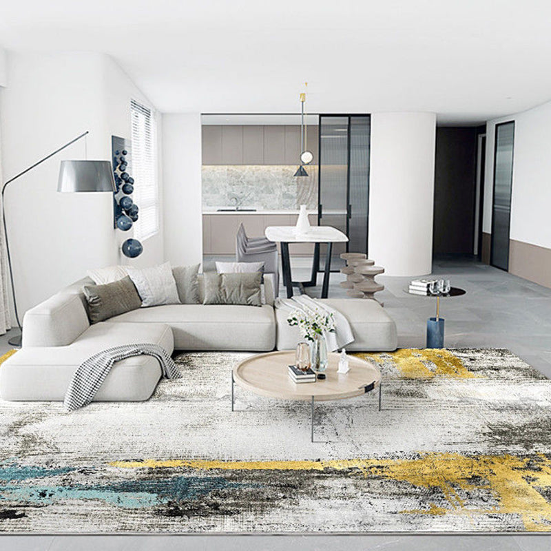 Modern Graphic Carpet Gold Polyester Area Carpet Washable Carpet for Home Decor