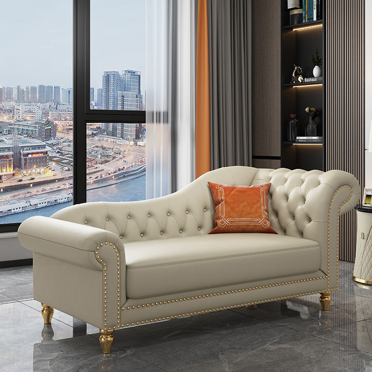 Modern Style Rolled Arms Chaise Living Room Faux Leather Chaise