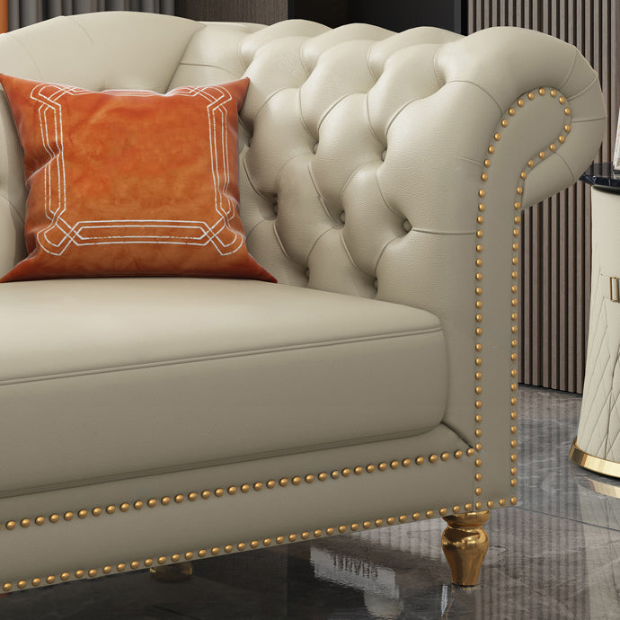 Modern Style Rolled Arms Chaise Living Room Faux Leather Chaise