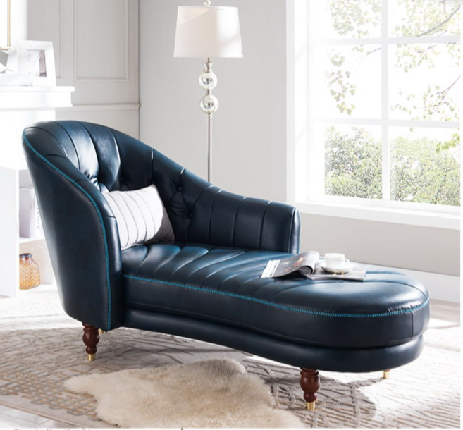 Living Room Chaise Square Arms Modern Leather Upholstered Chaise Lounge