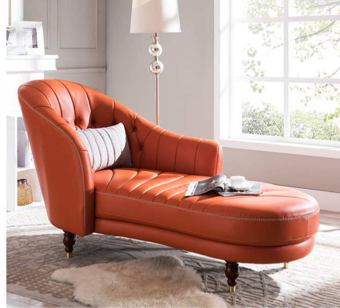 Living Room Chaise Square Arms Modern Leather Upholstered Chaise Lounge