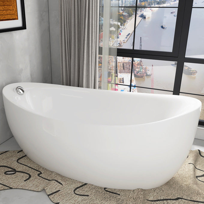 White Freestanding Bath  Acrylic Soaking Oval Modern Bathtub