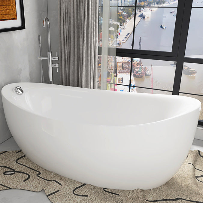 White Freestanding Bath  Acrylic Soaking Oval Modern Bathtub