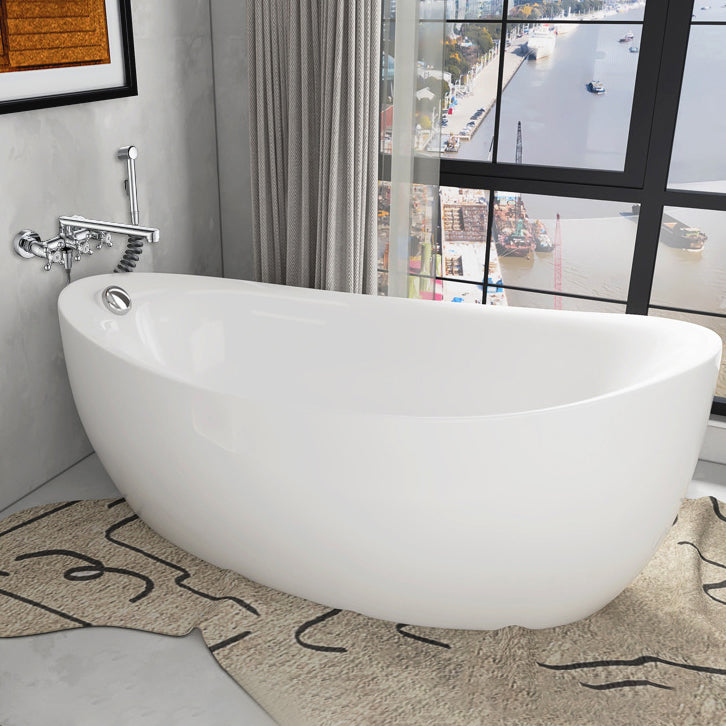 White Freestanding Bath  Acrylic Soaking Oval Modern Bathtub