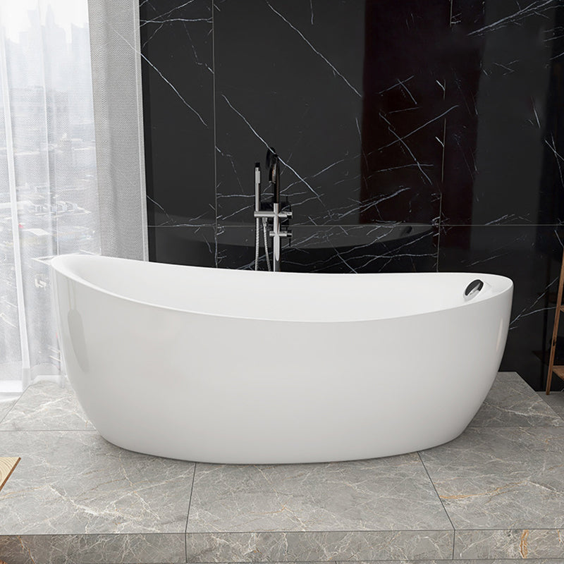 White Freestanding Bath  Acrylic Soaking Oval Modern Bathtub