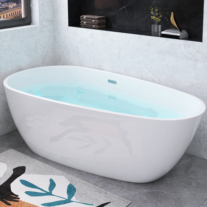 White Freestanding Bath  Acrylic Soaking Oval Modern Bathtub