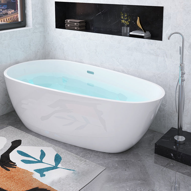 White Freestanding Bath  Acrylic Soaking Oval Modern Bathtub