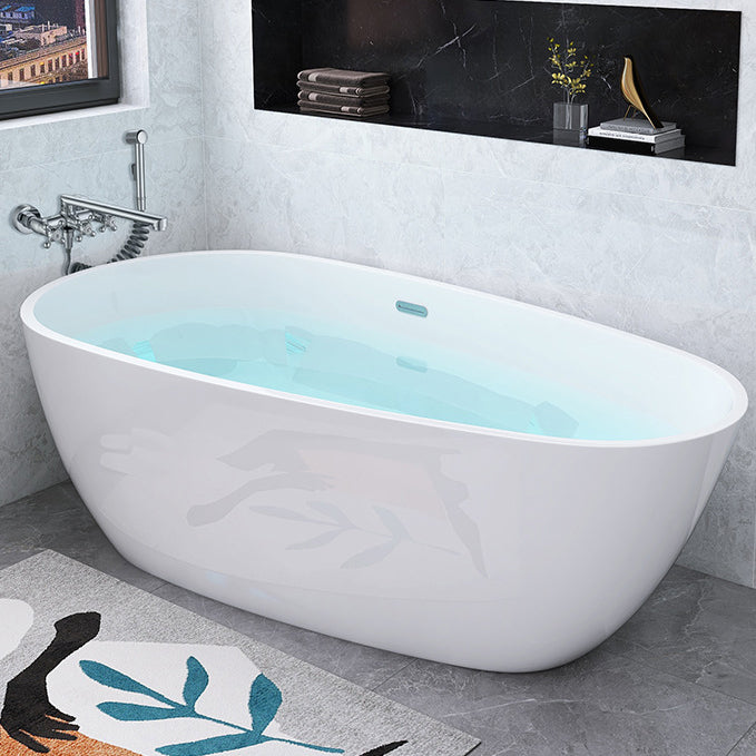 White Freestanding Bath  Acrylic Soaking Oval Modern Bathtub