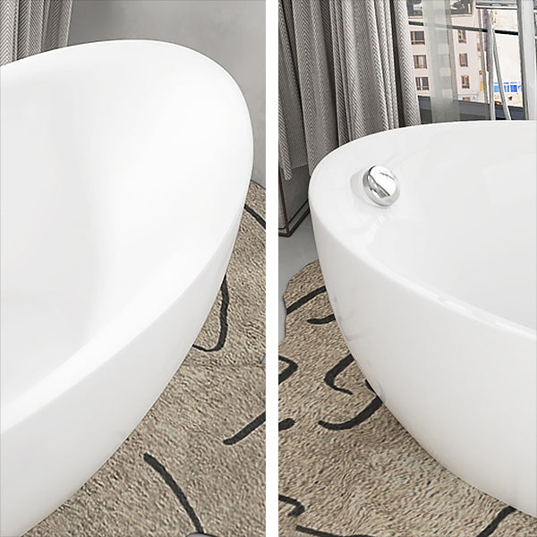 White Freestanding Bath  Acrylic Soaking Oval Modern Bathtub