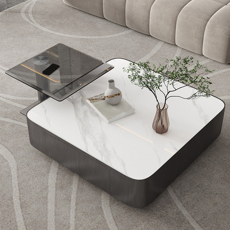 Square Slate Coffee Table Set Contemporary 2 Drawers Cocktail Table