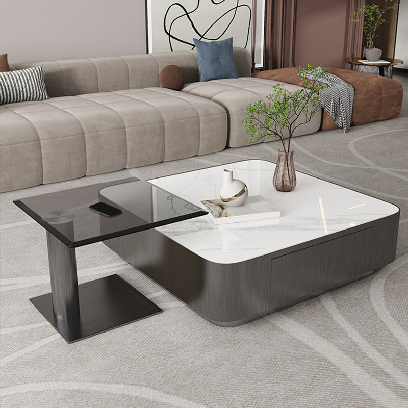 Square Slate Coffee Table Set Contemporary 2 Drawers Cocktail Table