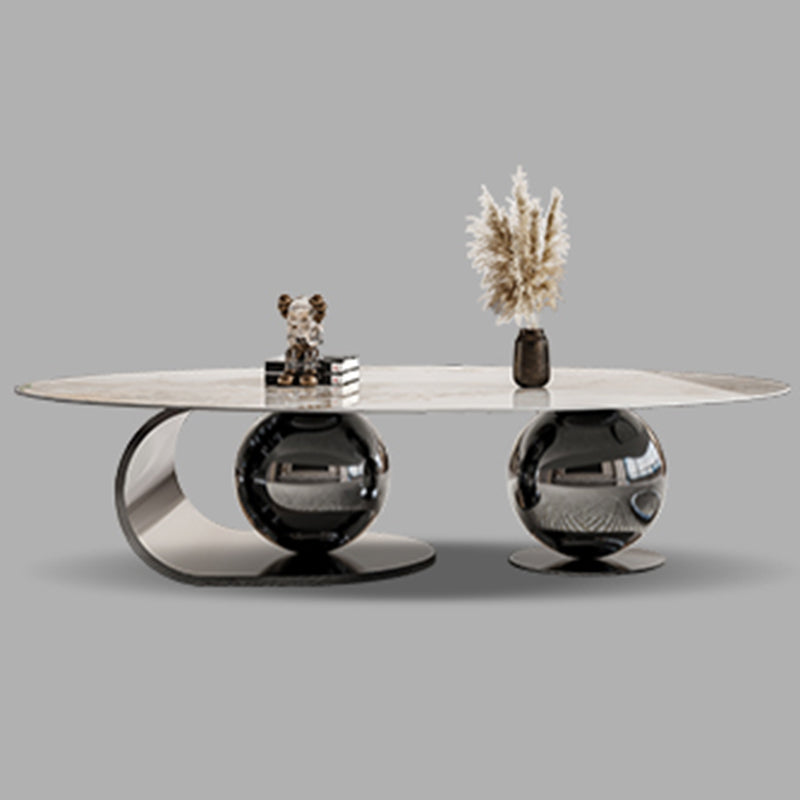 27" Wide Glam Coffee Table Stone Oval Black Coffee Cocktail Table