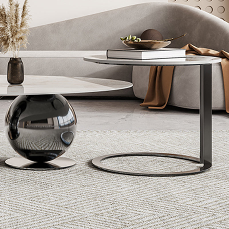 27" Wide Glam Coffee Table Stone Oval Black Coffee Cocktail Table