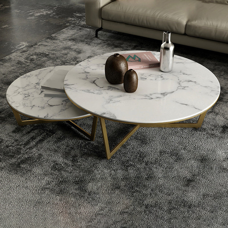 Contemporary Frame Coffee Table Round Slate Top Cocktail Table