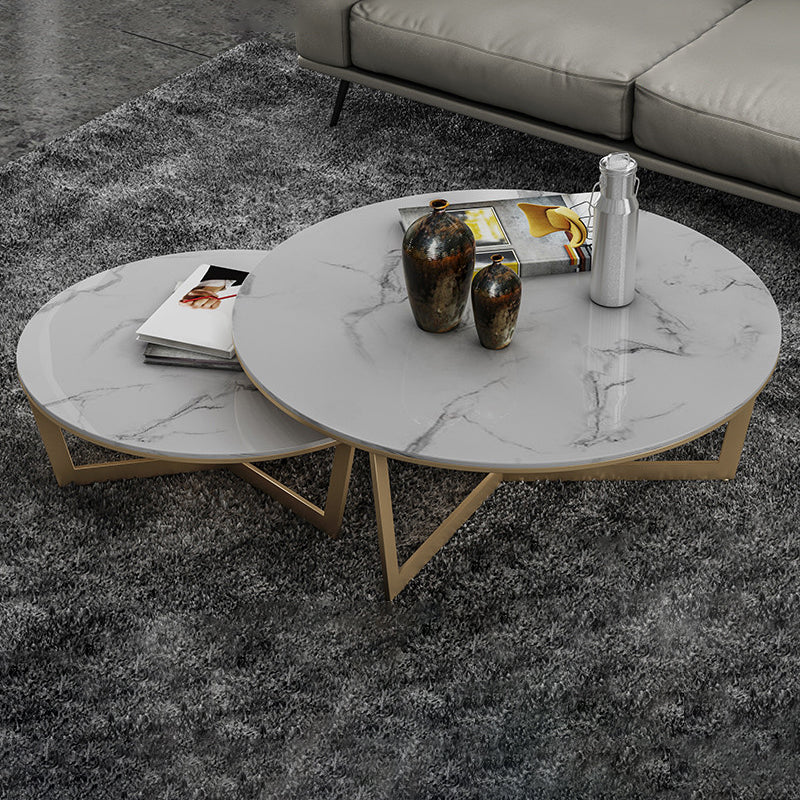 Contemporary Frame Coffee Table Round Slate Top Cocktail Table