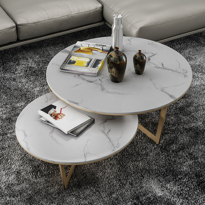 Contemporary Frame Coffee Table Round Slate Top Cocktail Table