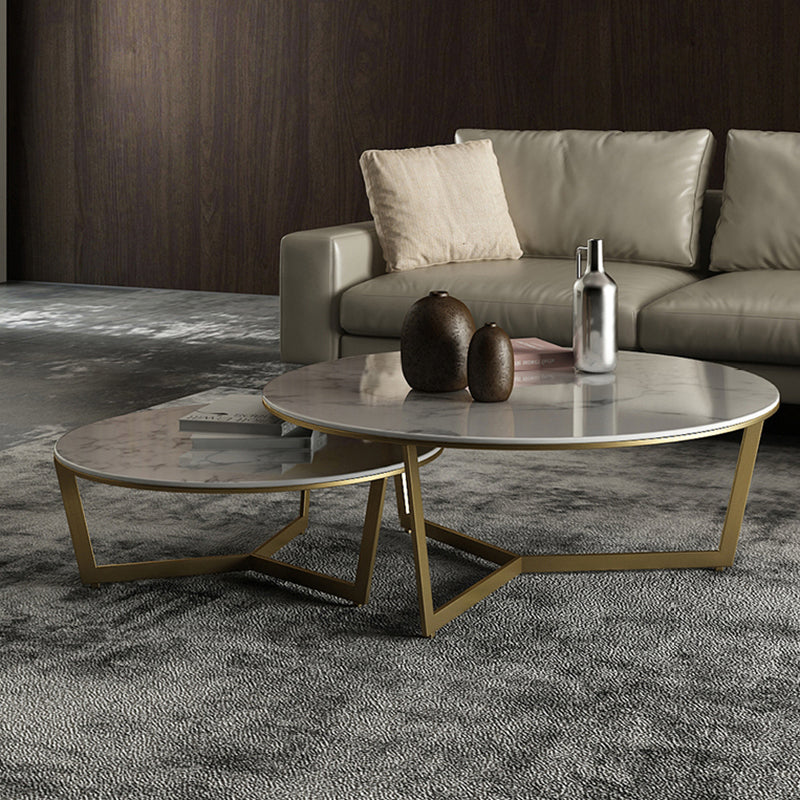Contemporary Frame Coffee Table Round Slate Top Cocktail Table