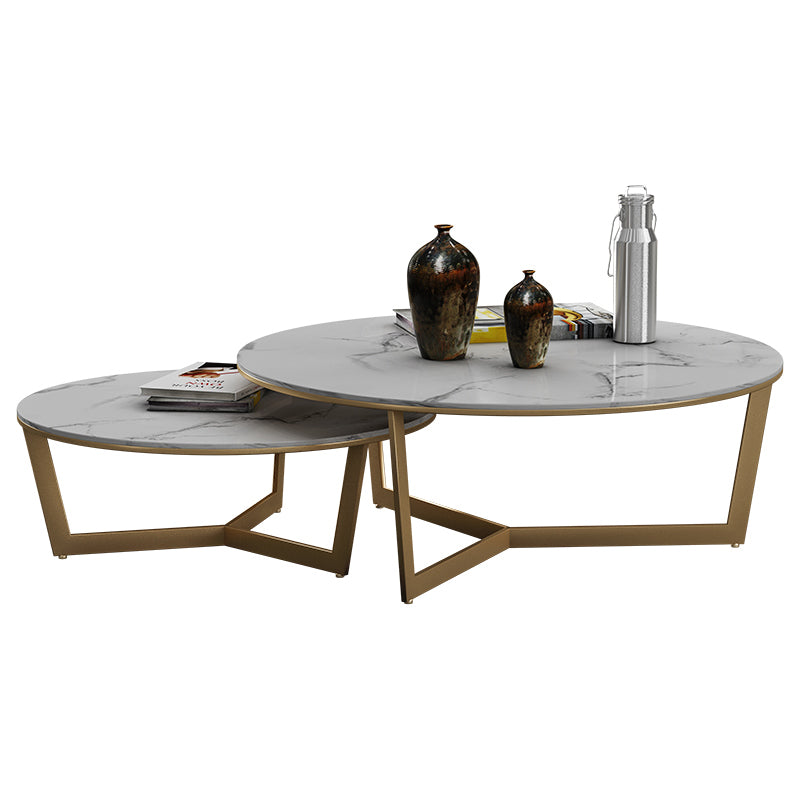 Contemporary Frame Coffee Table Round Slate Top Cocktail Table
