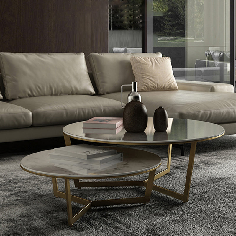 Contemporary Frame Coffee Table Round Slate Top Cocktail Table