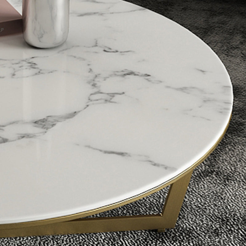 Contemporary Frame Coffee Table Round Slate Top Cocktail Table