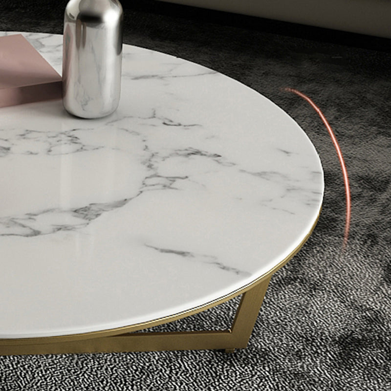 Contemporary Frame Coffee Table Round Slate Top Cocktail Table
