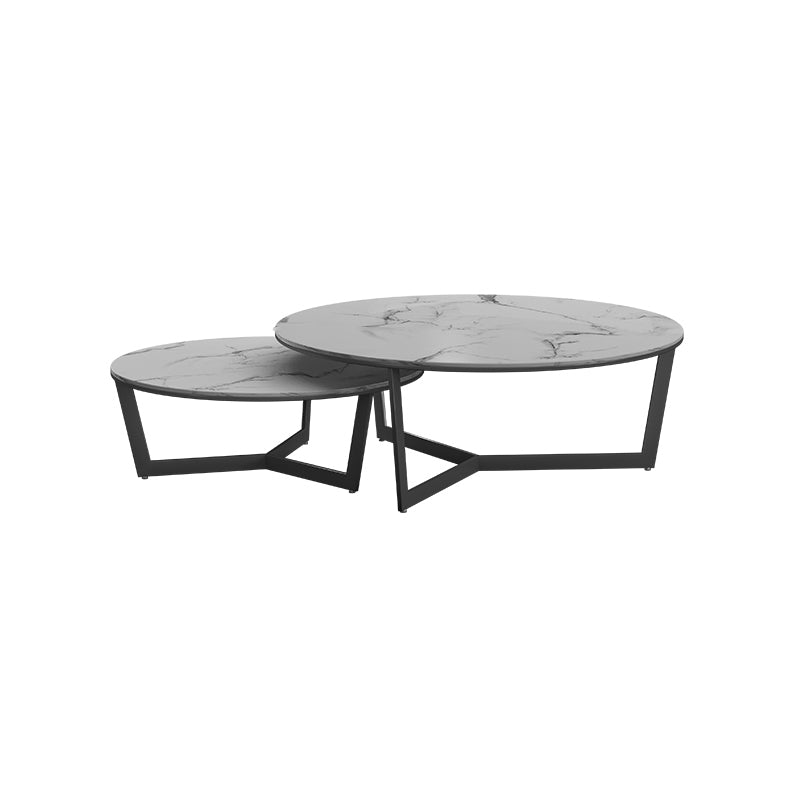 Contemporary Frame Coffee Table Round Slate Top Cocktail Table
