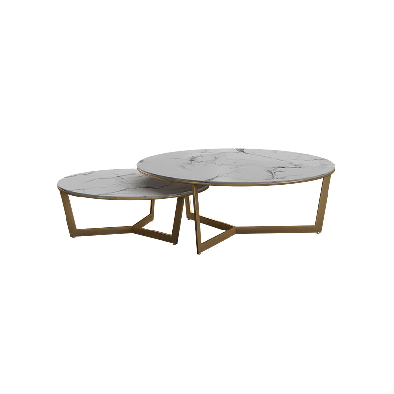 Contemporary Frame Coffee Table Round Slate Top Cocktail Table