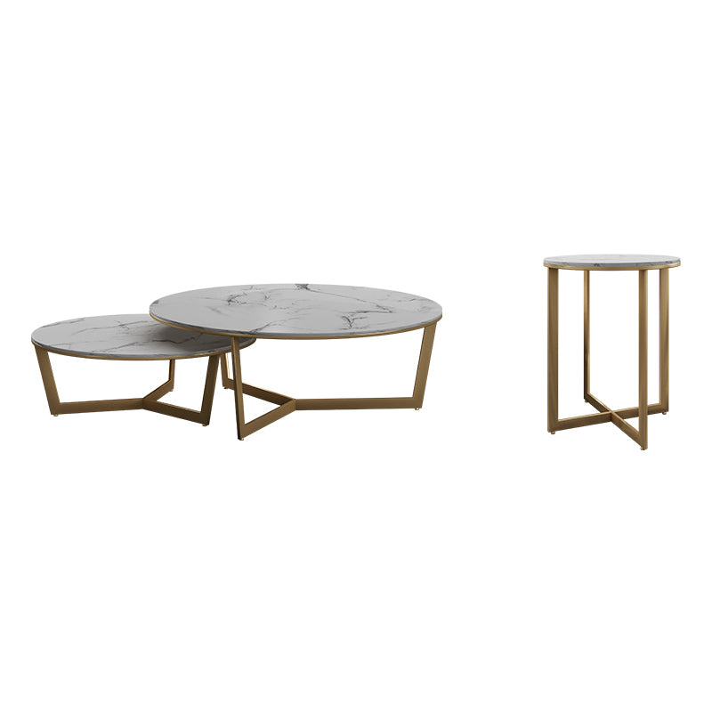Contemporary Frame Coffee Table Round Slate Top Cocktail Table