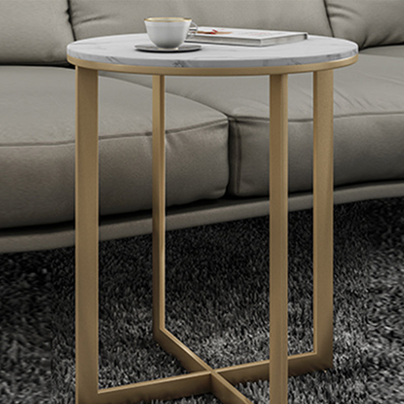 Contemporary Frame Coffee Table Round Slate Top Cocktail Table