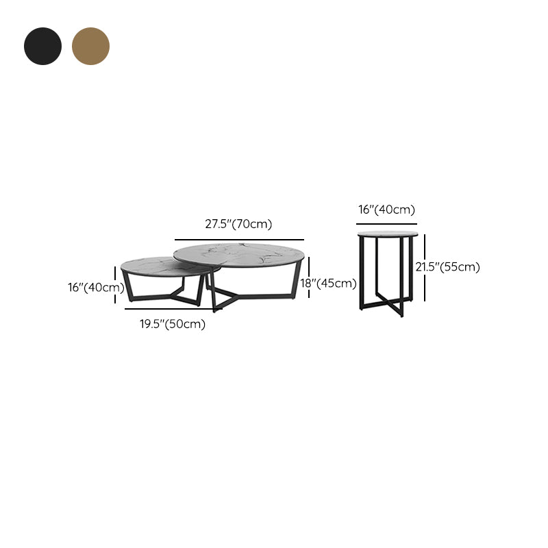 Contemporary Frame Coffee Table Round Slate Top Cocktail Table